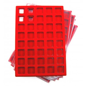 E3-PLATEAU 40 CASES CARREES CLIPSABLES VELOURS ROUGE + COUVERCLE PAR 100