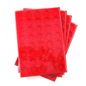 A23-PLATEAU 40 CASES RONDES PLASTIQUE ROUGE + COUVERCLES PAR 10